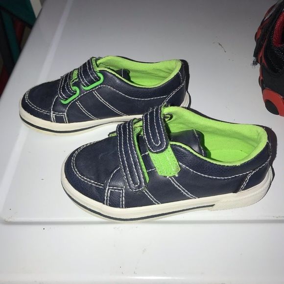 ELEMENTS navy neon green Velcro shoes sneakers size 8 m toddler - Picture 3 of 8